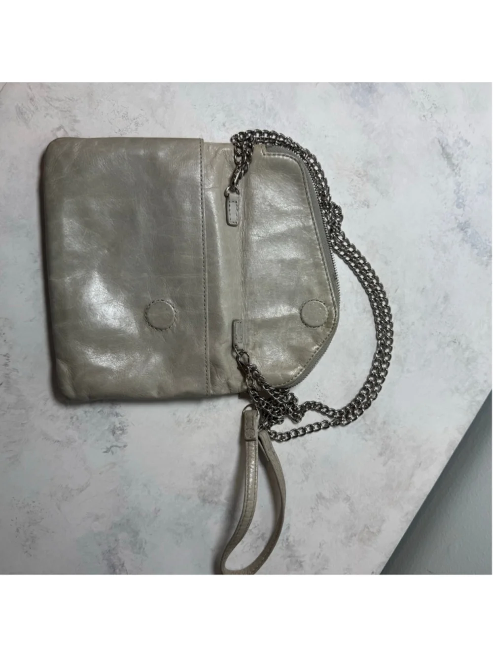 Women's Hobo Daria Leather Shoulder Bag Clutch Small Taupe Silver